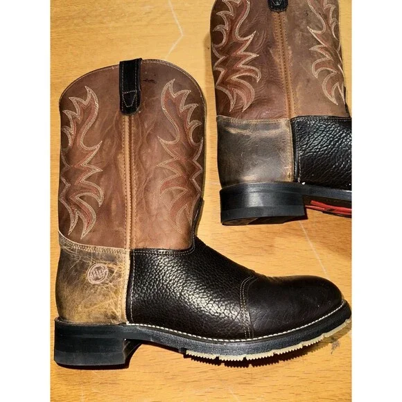 Double H Roper Mens Brown & Black Leather Western Work Boots 3690 Size 12EE